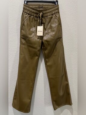 MOTHER Olive Faux-Leather Jogger Pants